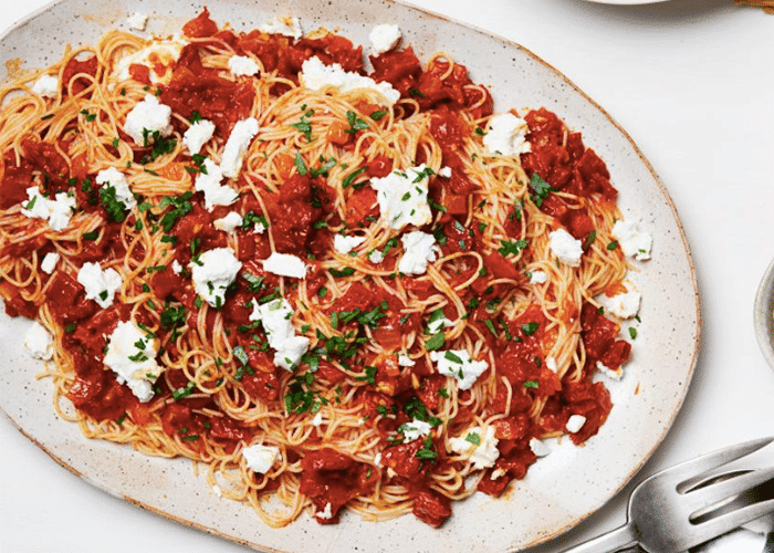 Angel Hair with Sun-dried Tomatoes and Goat Cheese