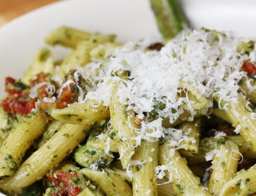 Pesto Pasta with Sun-Dried Tomatoes and Pine Nuts