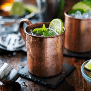 A refreshing Moscow Mule cocktail served in a copper mug