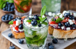 Refreshing blueberry mojito cocktail garnished with fresh mint leaves