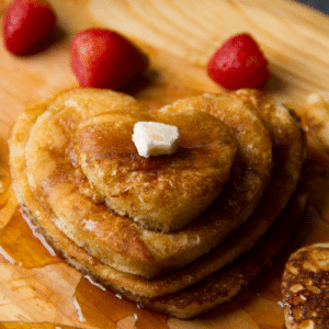 Heart-Shaped Pancakes with Strawberry Syrup kitch-mystic-ct