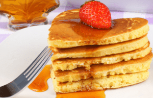 Heart-Shaped Pancakes with Strawberry Syrup kitch-mystic-ct
