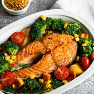 Honey Glazed Salmon with Roasted Vegetables kitch-mystic-ct