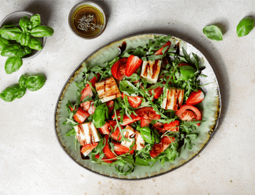 Grilled Halloumi and Strawberry Salad with Balsamic Glaze