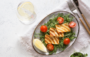 Grilled Halloumi and Strawberry Salad with Balsamic Glaze kitch-mystic-ct