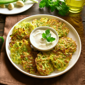 Sweet Corn and Zucchini Fritters with Herbed Yogurt Sauce kitch-mystic-ct