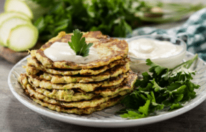 Sweet Corn and Zucchini Fritters with Herbed Yogurt Sauce kitch-mystic-ct